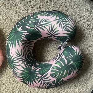 Catherine Malandrino Pink and Green Leaf Print Pillow